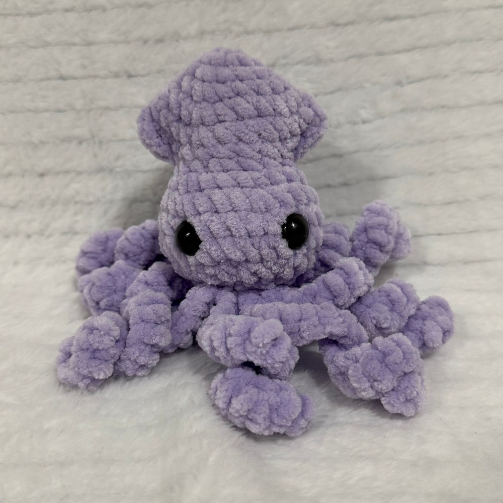 Handmade Crochet Squid Plushie Lavender Purple Chenille Amigurumi Soft Toy
